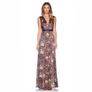 NWT Alice + Olivia Floral Leather Trim Maxi Dress